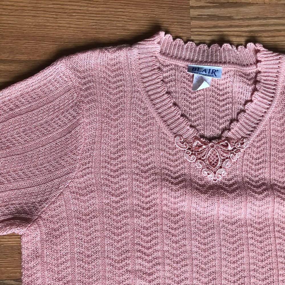 Vintage Short Sleeve Pink Knit Sweater